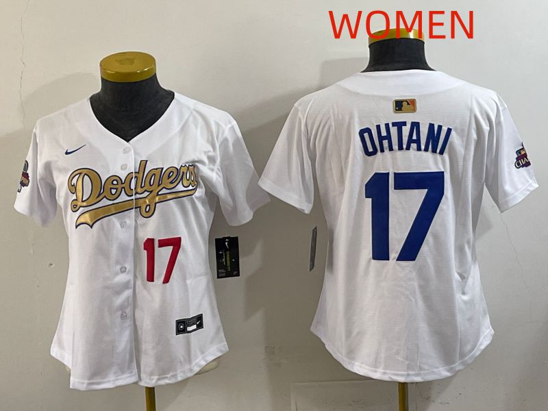 Women Los Angeles Dodgers #17 Ohtani White Champion edition Nike MLB Jersey style 008->women mlb jersey->Women Jersey
